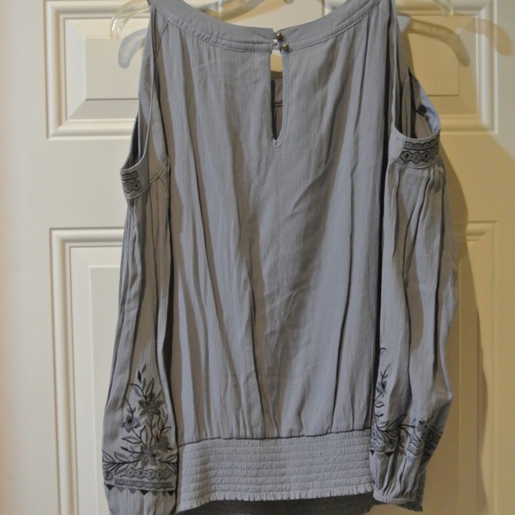 WOMENS DUSTY BLUE KNOX ROSE XL BARE SHOULDER BLOUSE - Picture 3 of 4